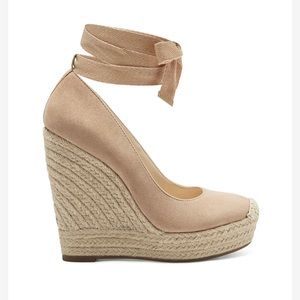 Jessica Simpson Raffia Platform Wedge with Ankle Strap Ribbon